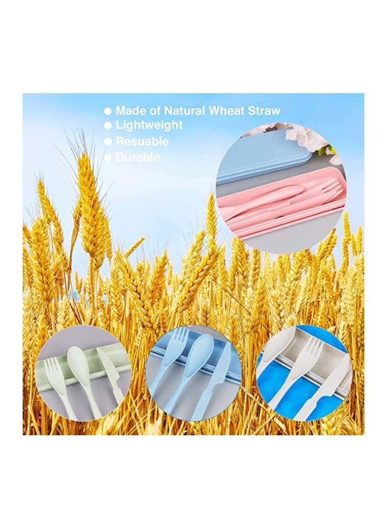 MahMir Reusable Wheat Straw Cutlery Spoon Knife Fork Tableware set Travel Utensils Set with Case Eco Friendly BPA Free Cutlery for Kids and Adults as Travel Picnic Camping Utensils  ( Beige ) - Image 3