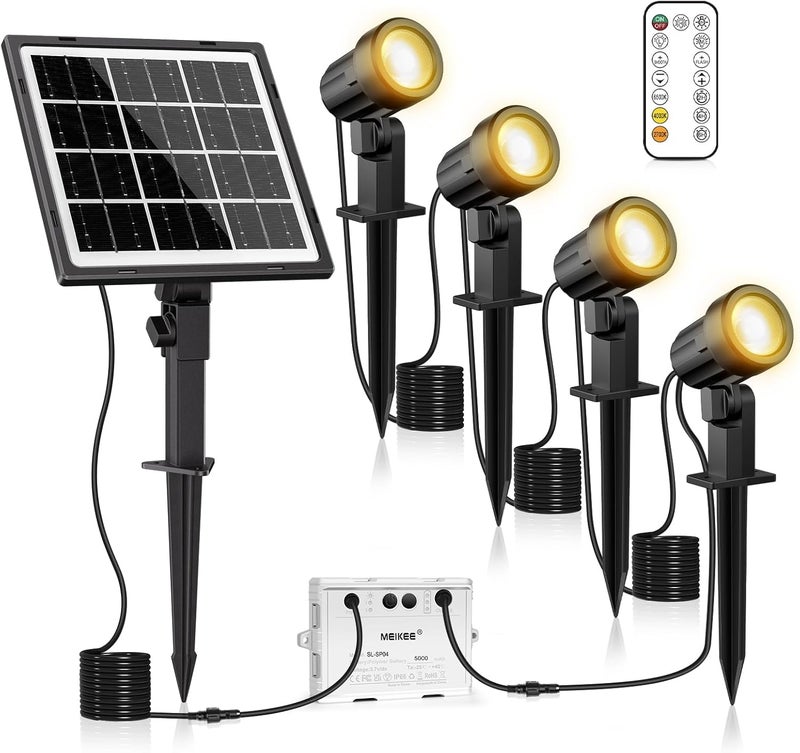 MEIKEE 4 in 1 Solar Garden Light Color Temperature Changing with Remote Control Spotlight Outdoor 3 Colors Adjustable Brightness IP66 Waterproof Solar Light with Timer for Gardens Shrubs Trees Statues - Image 1