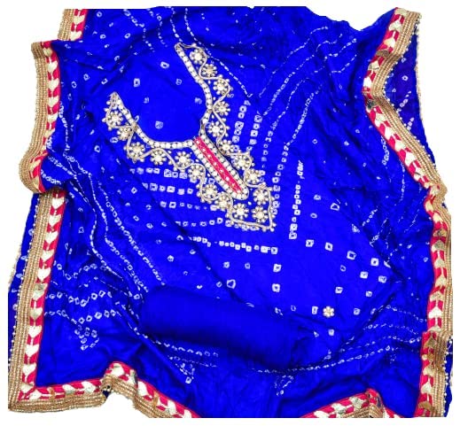 PK HUB Women's Art Silk Bandhani Dress Material – Unstitched Salwar Suit with Gota Patti Work – Traditional Ethnic Wear for Women & Girls (Royal Blue) - Image 5