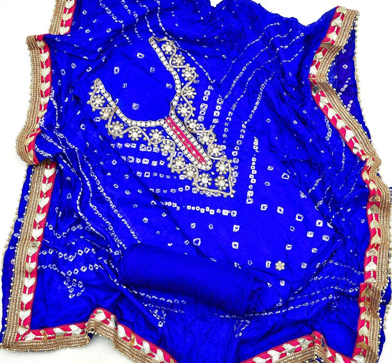 PK HUB Women's Art Silk Bandhani Dress Material – Unstitched Salwar Suit with Gota Patti Work – Traditional Ethnic Wear for Women & Girls (Royal Blue) - Image 2