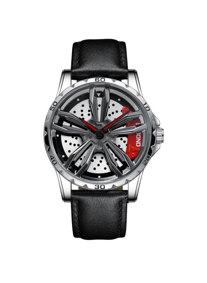 Men's 3D Hollow Car Wheel Rotating Waterproof Quartz Watch
