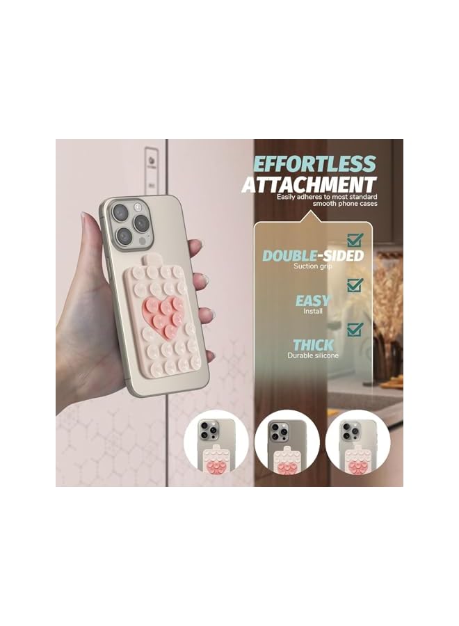S-TOP Two-Color Built in Heart Design Double Sided Silicone Suction Cups Phone Mount, Compatible for All Cellphones, Hands-Free Strong Grip Holder, for Videos & Selfies (Light Pink and Lotus Root Pink) - Image 2