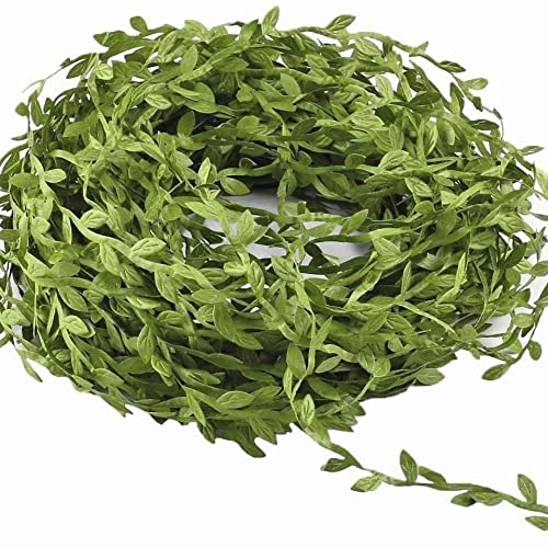 BS AMOR Artificial Hanging Olive Green Leaves Leaf Trim Ribbon -3 Meter - for DIY Craft Party Wedding Home Decoration (Olive Green) (3 Meter) - Image 1