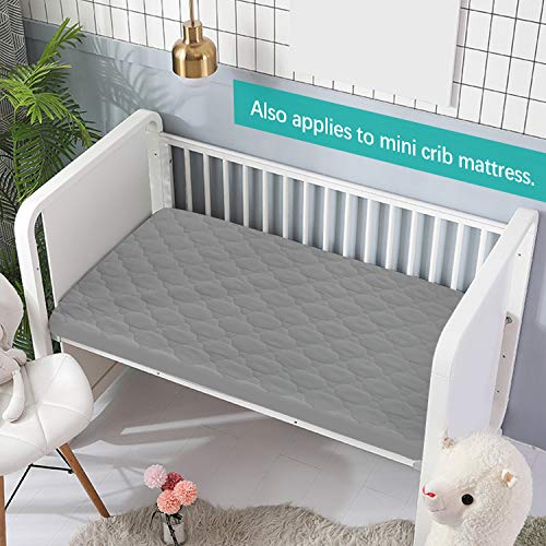 Biloban Pack and Play Sheets Mattress Pad Protector Fitted Waterproof Playard Mattress Cover, Compatible with Graco Pack n Play & Dream On Me & Pamo Babe, Playpen/Playard Sheet Quilted, Gray, 39" x 27" - Image 3