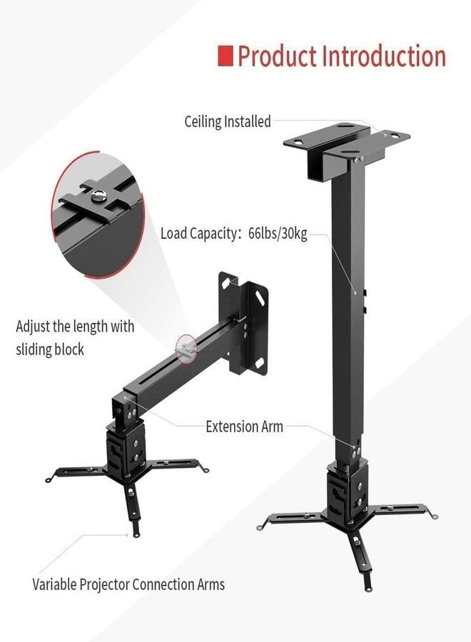 Wownect Universal Projector Ceiling Mount for Projectors with Adjustable Height and Extendable Arms Mount for Home and Office Projector for Ceiling and Walls [Capacity Up to 30 kg] - Black - Image 3