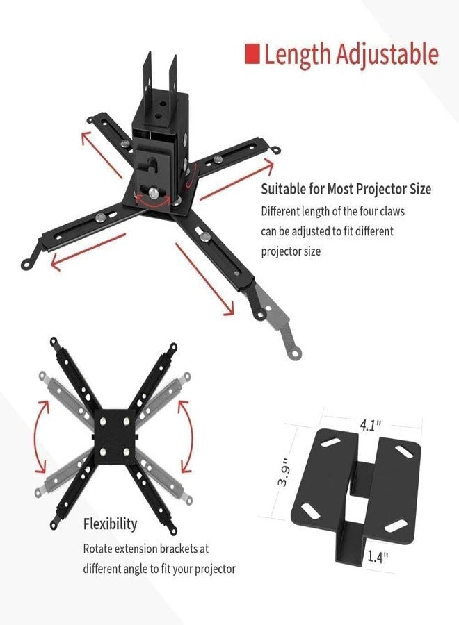 Wownect Universal Projector Ceiling Mount for Projectors with Adjustable Height and Extendable Arms Mount for Home and Office Projector for Ceiling and Walls [Capacity Up to 30 kg] - Black - Image 4