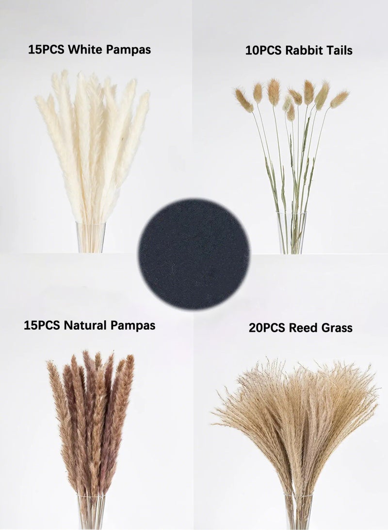 Jourvent 60PCS Natural Dried Pampas Grass Bouquet Brown White Reed Pampas Floral Arrangements Decorations for Home Room Office Party Decor - Image 4
