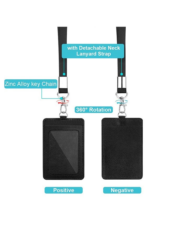 حامل شارة، حامل بطاقة هوية عمودي من الجلد الصناعي مع حزام رقبة قابل للفصل وبكرة شارة قابلة للسحب، مجموعة حامل بطاقة الهوية - Image 3