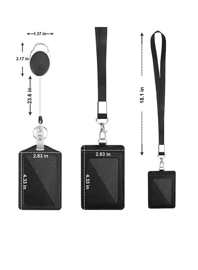 حامل شارة، حامل بطاقة هوية عمودي من الجلد الصناعي مع حزام رقبة قابل للفصل وبكرة شارة قابلة للسحب، مجموعة حامل بطاقة الهوية - Image 2