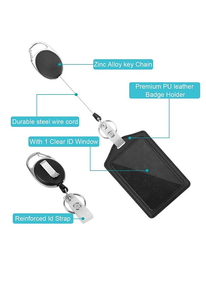 حامل شارة، حامل بطاقة هوية عمودي من الجلد الصناعي مع حزام رقبة قابل للفصل وبكرة شارة قابلة للسحب، مجموعة حامل بطاقة الهوية - Image 4