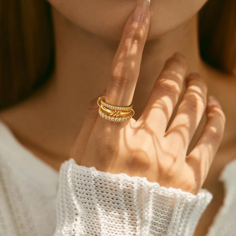 HOSICRON Gold Stackable Rings for Women Non Tarnish, Dainty Stackable 18k Gold Plated CZ Cubic Zirconia Rings, Gold Knuckle Women Rings Set (G, 7) - Image 2