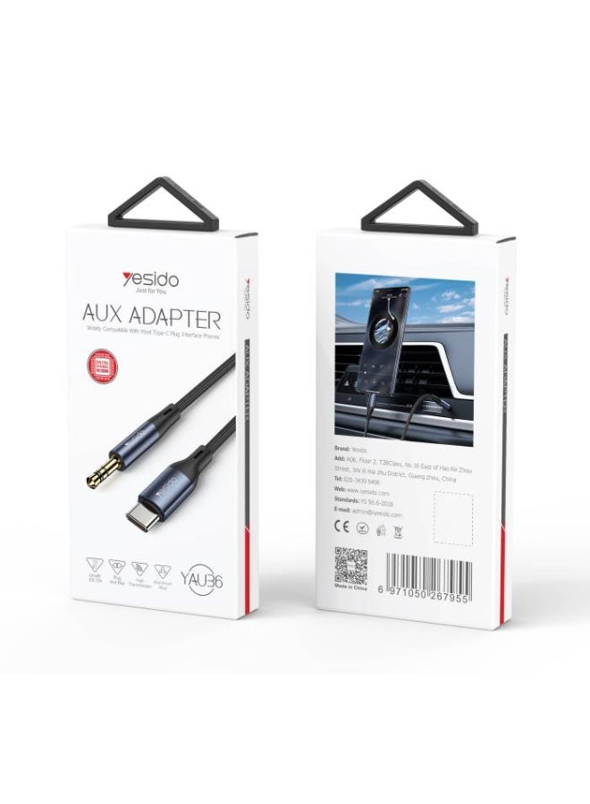 يسيدو كابل صوت AUX إلى Type C من YESIDO - كابل USB-C إلى AUX مقاس 3.5 مم بطول متر واحد - مضفر من النايلون، صوت عالي الدقة، متوافق مع الهواتف الذكية، وأنظمة صوت السيارة، وسماعات الرأس - Image 2