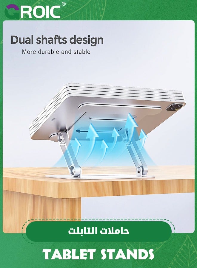 GROIC Silver Portable Tablet Stand Holder for Desk, Adjustable Foldable Aluminum iPad Desktop Stand Tablet Holder Stand Compatible with Tablet Such as iPad, Kindle, Nexus, Galaxy  - Image 4