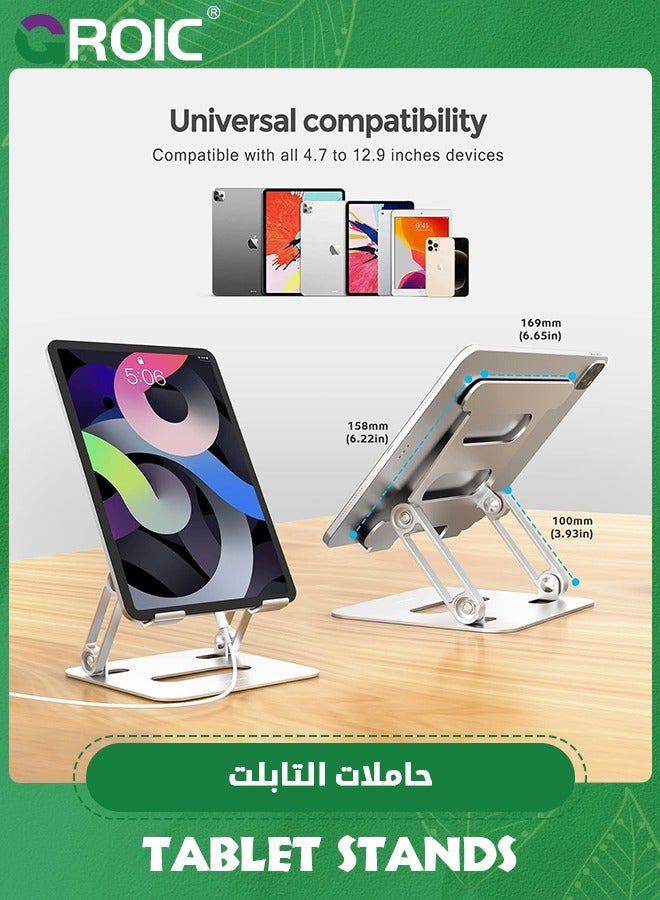 GROIC Silver Portable Tablet Stand Holder for Desk, Adjustable Foldable Aluminum iPad Desktop Stand Tablet Holder Stand Compatible with Tablet Such as iPad, Kindle, Nexus, Galaxy  - Image 5