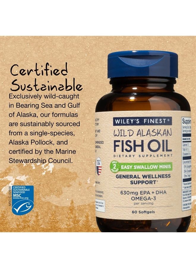 Wiley's Finest Wild Alaskan Fish Oil Easy Swallow Minis - Omega-3 Fish Oil Supplement for Adults and Kids - Double-Strength 630mg EPA and DHA Natural Supplement - 60 Mini Softgels (30 Servings) - Image 5