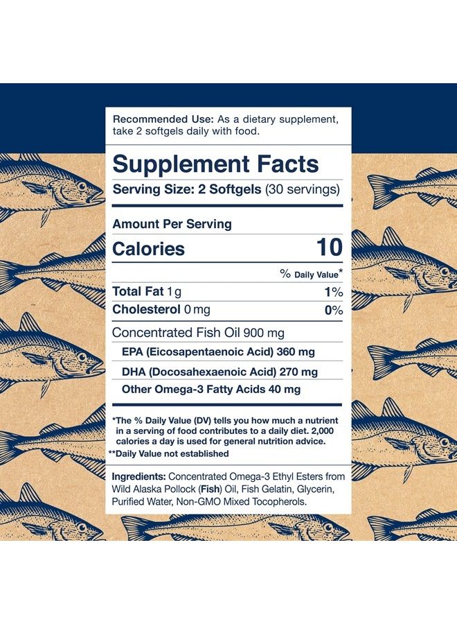 Wiley's Finest Wild Alaskan Fish Oil Easy Swallow Minis - Omega-3 Fish Oil Supplement for Adults and Kids - Double-Strength 630mg EPA and DHA Natural Supplement - 60 Mini Softgels (30 Servings) - Image 2