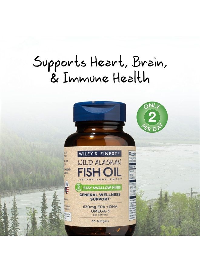 Wiley's Finest Wild Alaskan Fish Oil Easy Swallow Minis - Omega-3 Fish Oil Supplement for Adults and Kids - Double-Strength 630mg EPA and DHA Natural Supplement - 60 Mini Softgels (30 Servings) - Image 4