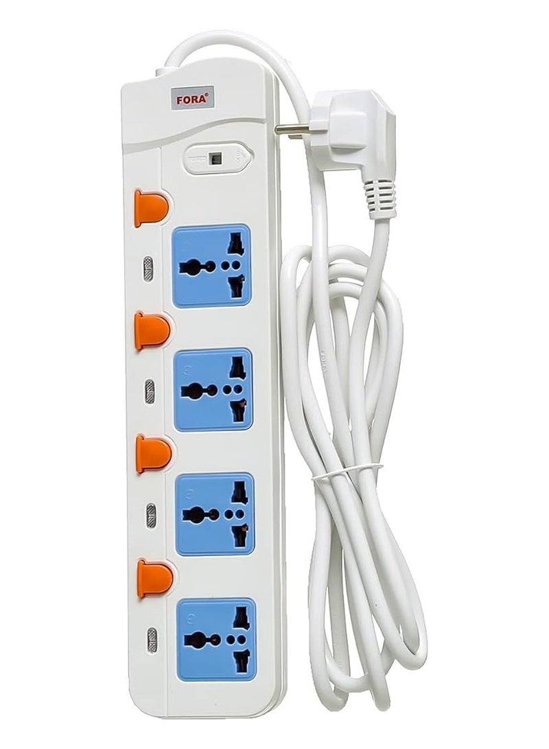 Triple power strip with 4 power outlets from Fawra, 3 meters, 220 volts -148 - white