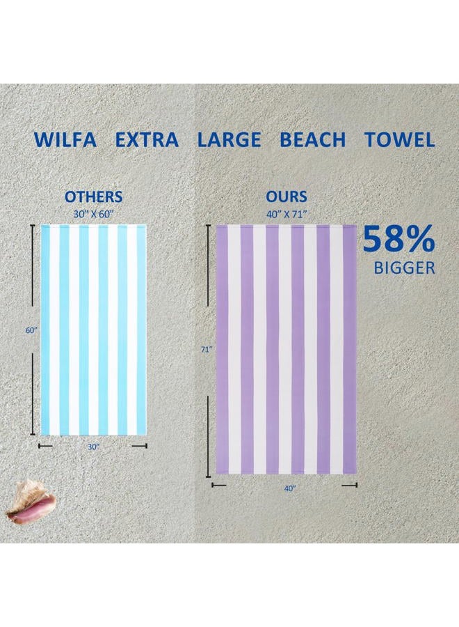 WILFA Extra Large Beach Towel - Oversized Mircofiber Towel 40 x 70 inches, XL Striped Lightweight Pool Towel, Big Cabana Swim Travel Towel for Adults Mens Women,Light Purple - Image 2