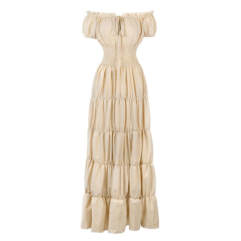 Zhitunemi Renaissance Costume Women Dress: Medieval Costumes for Women Renaissance Dresses - Peasant Cottagecore Theme Party Beige S - Image 1