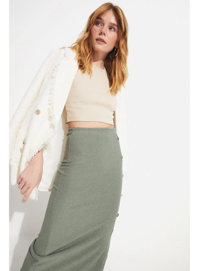 JUNE June Button Detailed Knitted Skirt Green
