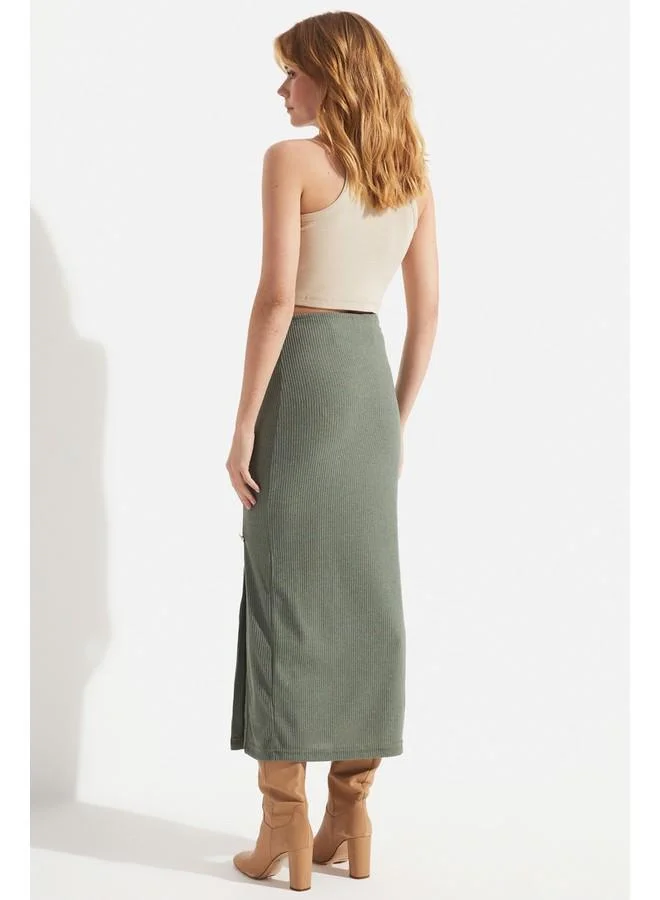 JUNE June Button Detailed Knitted Skirt Green