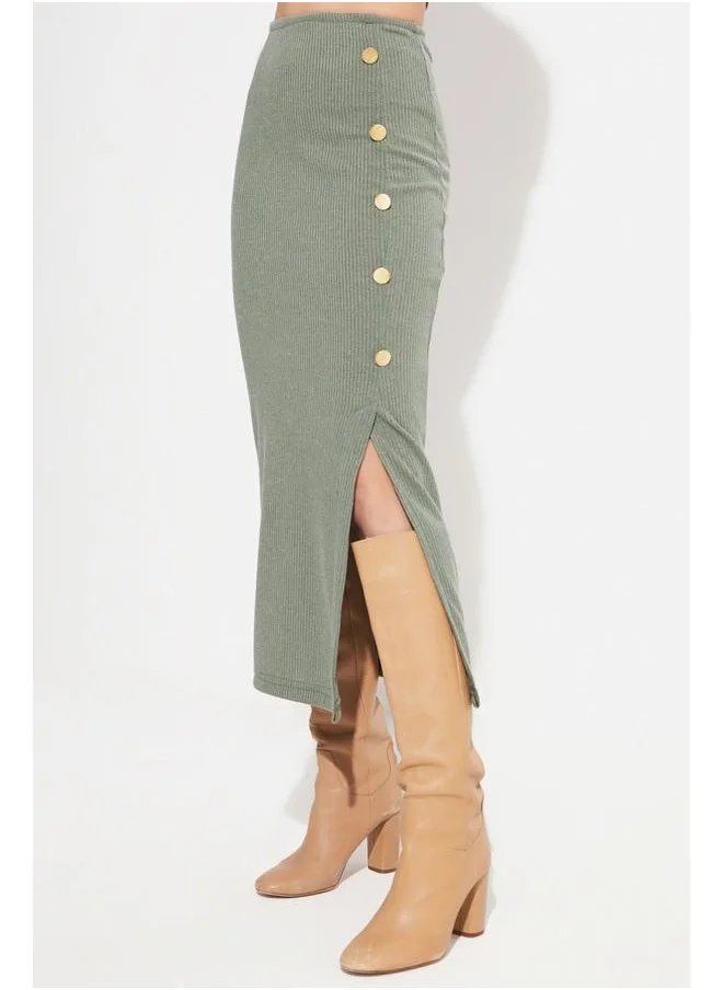 جون June Button Detailed Knitted Skirt Green