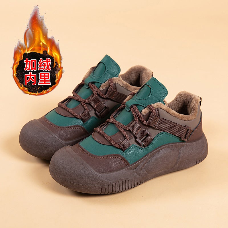 Thick Sole Plush Womens Sneakers 2024 Autumn Winter Warm Green 