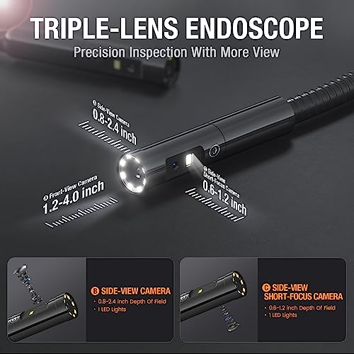 Teslong Triple Lens Borescope with 7" IPS Screen, 1080P HD Industrial Endoscope Inspection Camera with Light, 16.5FT Flexible Automotive Mechanic Scope Tool, Waterproof Pipe Snake Camera in Wall Cam - Image 3