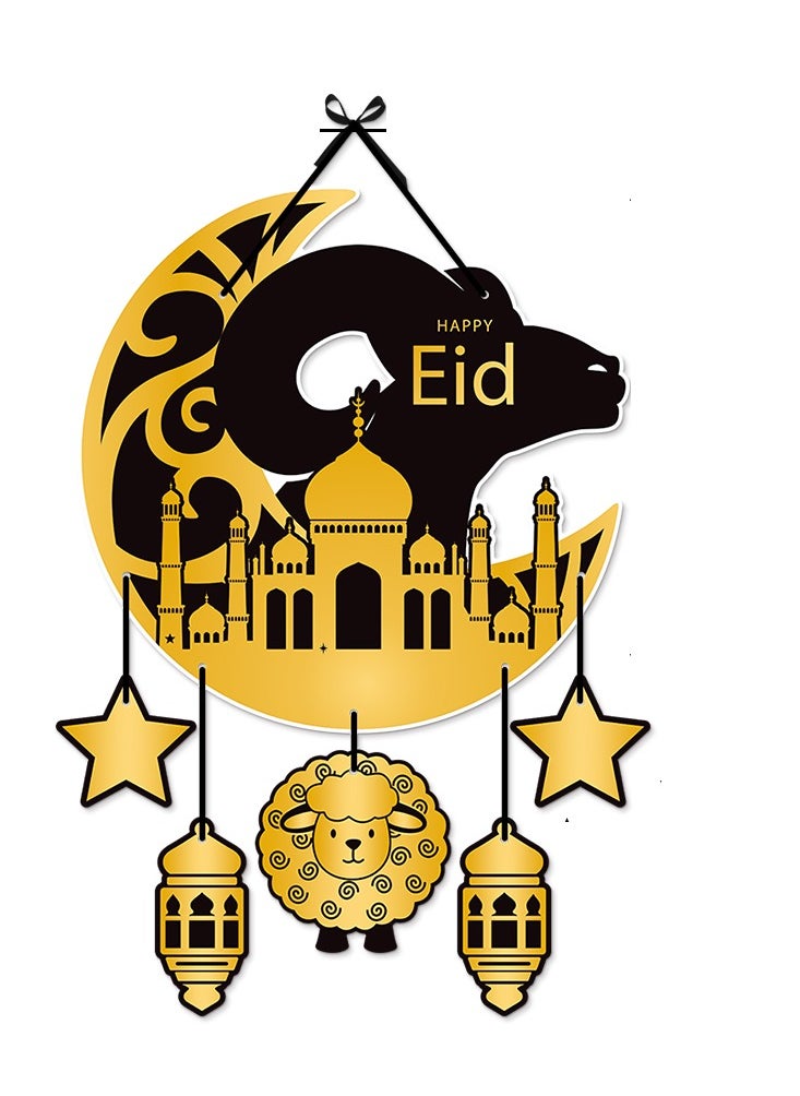 ماركة غير محددة - باب معلق ديكور رمضان ديكور عيد الأضحى , هلال ذهبي وأسود , ديكورات إسلامية تقليدية - Image 1