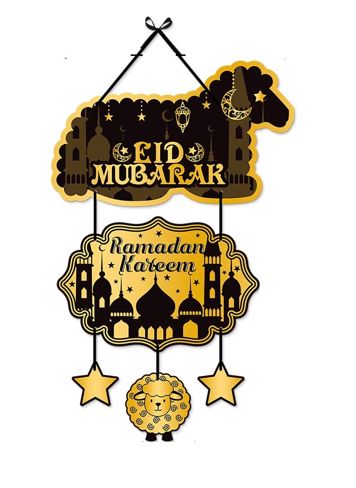 ماركة غير محددة - باب معلق ديكور رمضان ديكور عيد الأضحى , هلال ذهبي وأسود , ديكورات إسلامية تقليدية - Image 1