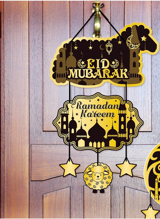 ماركة غير محددة - باب معلق ديكور رمضان ديكور عيد الأضحى , هلال ذهبي وأسود , ديكورات إسلامية تقليدية - Image 1