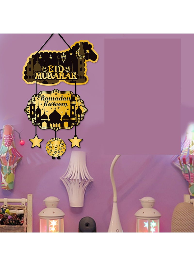 ماركة غير محددة - باب معلق ديكور رمضان ديكور عيد الأضحى , هلال ذهبي وأسود , ديكورات إسلامية تقليدية - Image 1