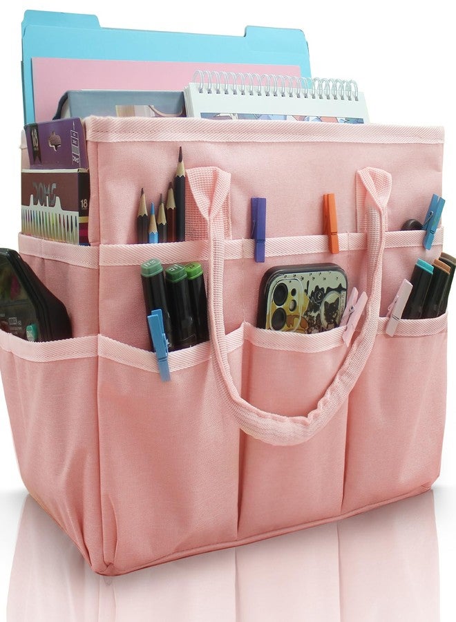 Cupohus Art Organizer Craft Storage Tote Bag with Pockets and Handles, Oxford Fabric Carrying Caddy for Teacher, Officer, Artist, Students, Traveler, and more -Pink - Image 1