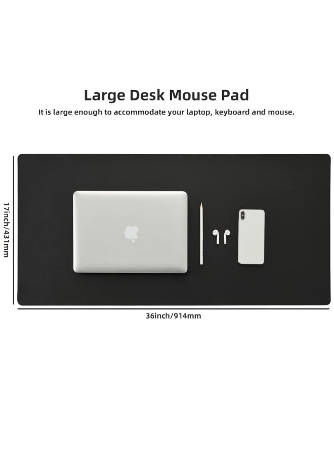 Leather Desk Pad,Wolaile 36x17 inch Large Mouse Pad,Waterproof Non-Slip Writing Desk Blotter,Computer Mat Desktop Protector for Office Home,Black - Image 2