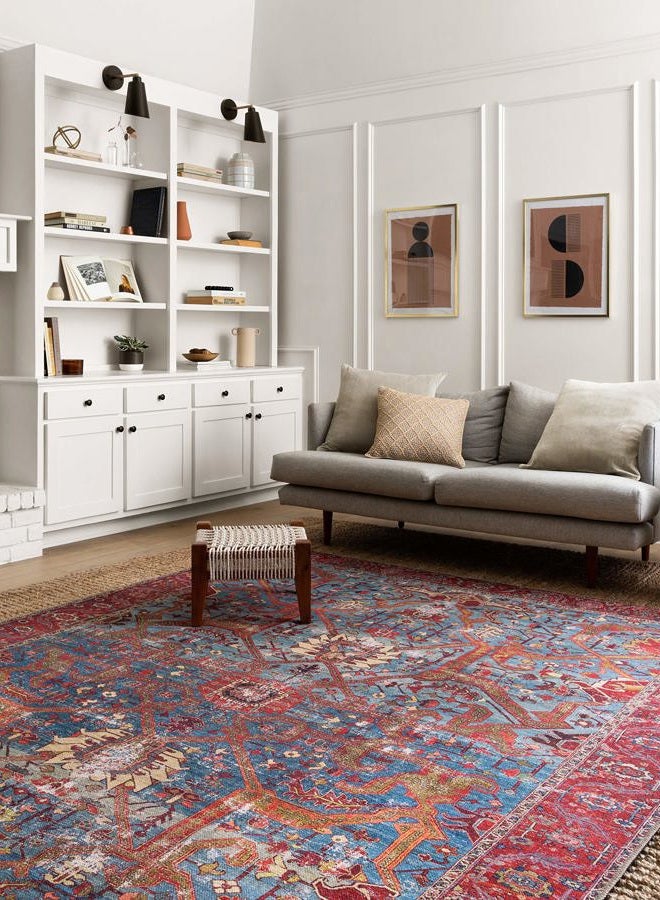 Loloi II Loren Blue/Red 3'-6" x 5'-6" Accent Rug - Image 2