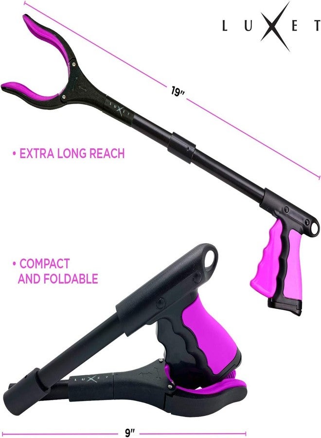 Luxet Grabber Reacher Tool - 2 Pack - Latest Version Long 19/32 Inch Foldable Pick Up Stick - Strong Grip Magnetic Tip Lightweight Trash Picker Claw Reacher Grabber Tool for Elderly Reaching, Luxet (Pink) - Image 5