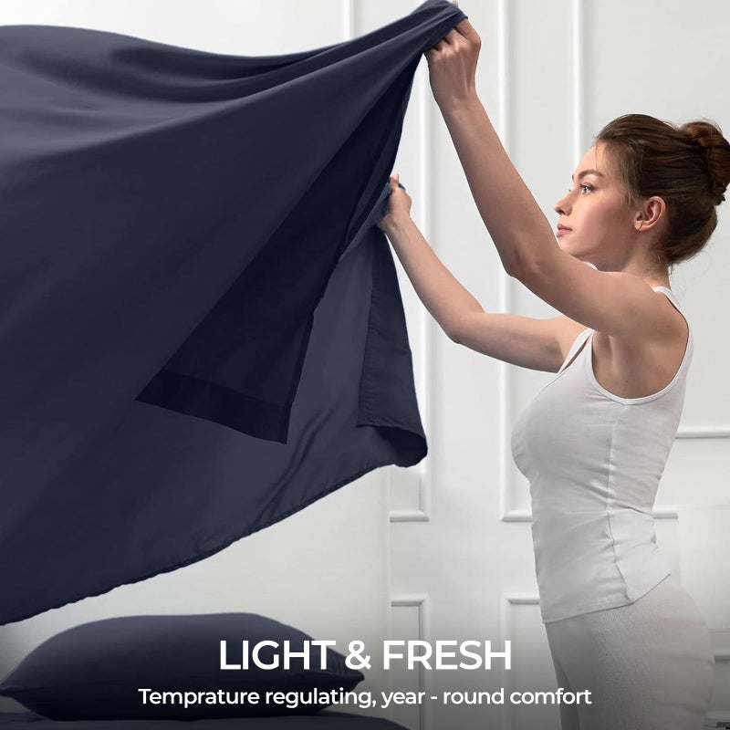 CASA COPENHAGEN® Luxuria 5Pcs Splitking Sheet Set- Designed in Denmark, 100% AirCool Cotton Bed Sheets, Includes 1 Flat Sheet, 2 Deep Pocket Fitted Sheet & 2 Pillowcase Set of 5- Navy Blue - Image 3