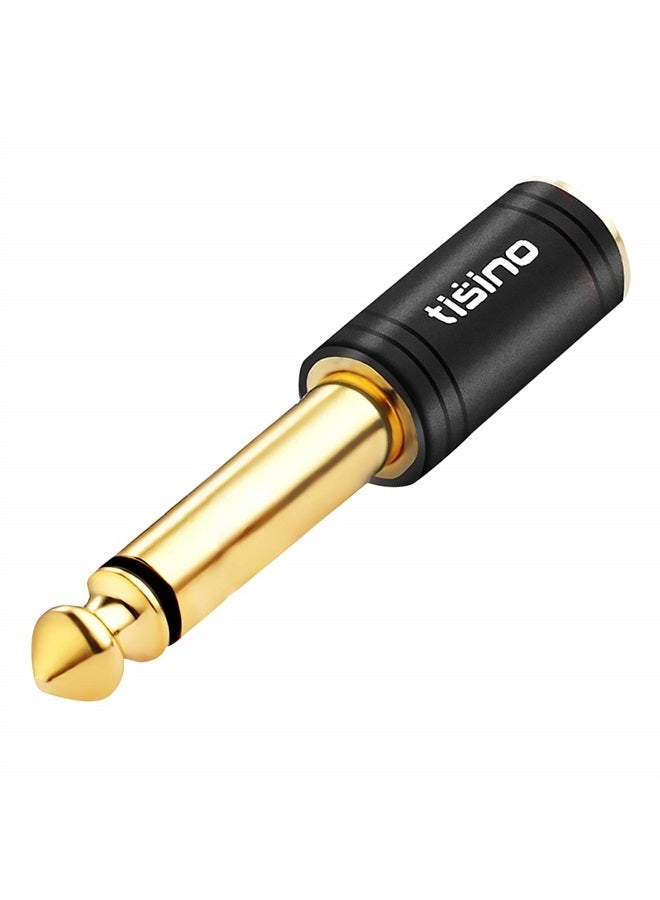 tisino 1/4 Mono to 3.5mm Stereo Adapter, Gold Plated 6.35mm TS Male to 1/8 inch TRS Female Audio Connector - Black, 1 Pack - Image 1