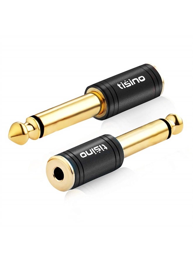 tisino 1/4 Mono to 3.5mm Stereo Adapter, Gold Plated 6.35mm TS Male to 1/8 inch TRS Female Audio Connector - Black, 1 Pack - Image 2