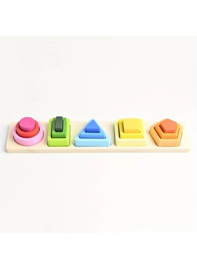 Gradient Five Sets Of Columns Wooden Sorting Stacking Toys Educational Preschool Gift - Image 1