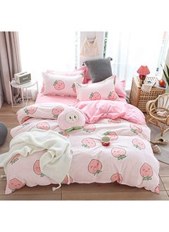 Erosebridal Cartoon Duvet Cover Set King Pink Peach Bedding Set Kid Kawaii Bedding Set Girl Lovely Peach Comforter Cover Cute Fruits Quilt Cover Tropical Plant Bedding Reversible Soft Bedspread Cover Room Decor  - Image 1