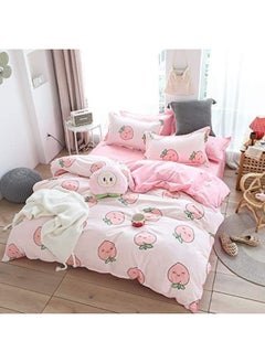 Erosebridal Cartoon Duvet Cover Set King Pink Peach Bedding Set Kid Kawaii Bedding Set Girl Lovely Peach Comforter Cover Cute Fruits Quilt Cover Tropical Plant Bedding Reversible Soft Bedspread Cover Room Decor  - Image 3