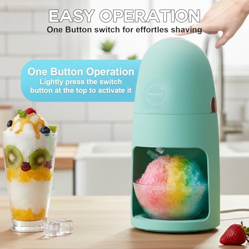 MOJOCO Shaved Ice Machine - Electric Ice Shaver Machine with Adjustable Blades for Fine & Coarse Ice - One-Press Operation Lightweight Snow Cone Maker for Slushies, Bingsu, Frozen Desserts - Image 2