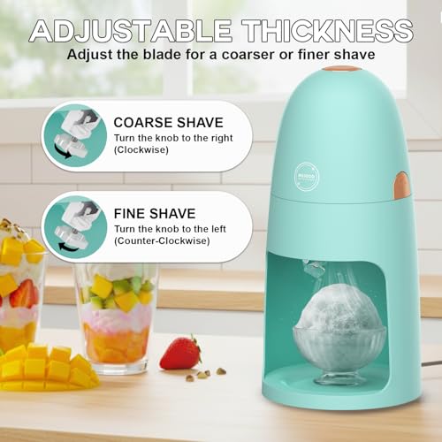 MOJOCO Shaved Ice Machine - Electric Ice Shaver Machine with Adjustable Blades for Fine & Coarse Ice - One-Press Operation Lightweight Snow Cone Maker for Slushies, Bingsu, Frozen Desserts - Image 4