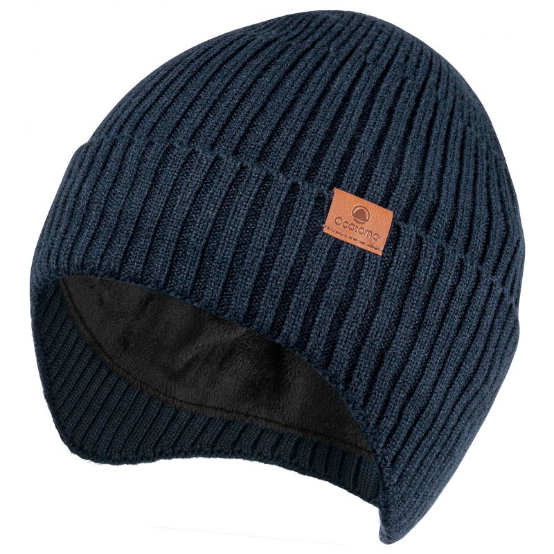 Ocatoma Winter Beanie with Earflap for Men Women Warm Knit Soft Hat Outdoor Beanie Unisex Gifts for Men Women Navy - Image 1