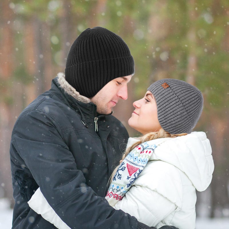 Ocatoma Winter Beanie with Earflap for Men Women Warm Knit Soft Hat Outdoor Beanie Unisex Gifts for Men Women Navy - Image 5
