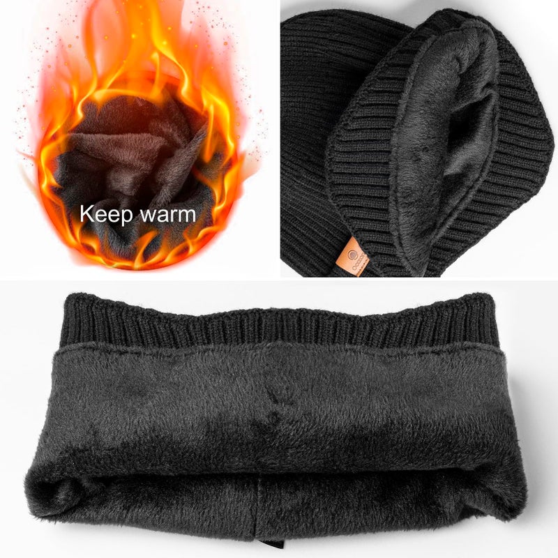 Ocatoma Winter Beanie with Earflap for Men Women Warm Knit Soft Hat Outdoor Beanie Unisex Gifts for Men Women Navy - Image 2