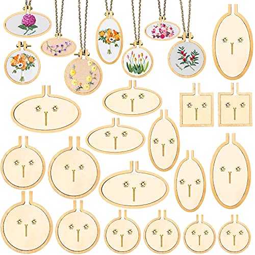ZOCONE 18 Pack Mini Embroidery Hoops - Small Round & Oval Wood Hoops for DIY Embroidery Jewelry - Image 1