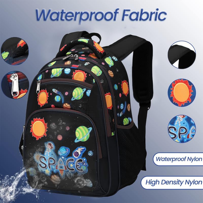 Frantic Waterproof Polyester 26 L Backpack With Pencil/Staionery Pouch School Bag Class 1 to 8 Daypack Picnic Bag For School Going Boys & Girls(RR_4Zipper_Black_Space_24_A) - Image 4